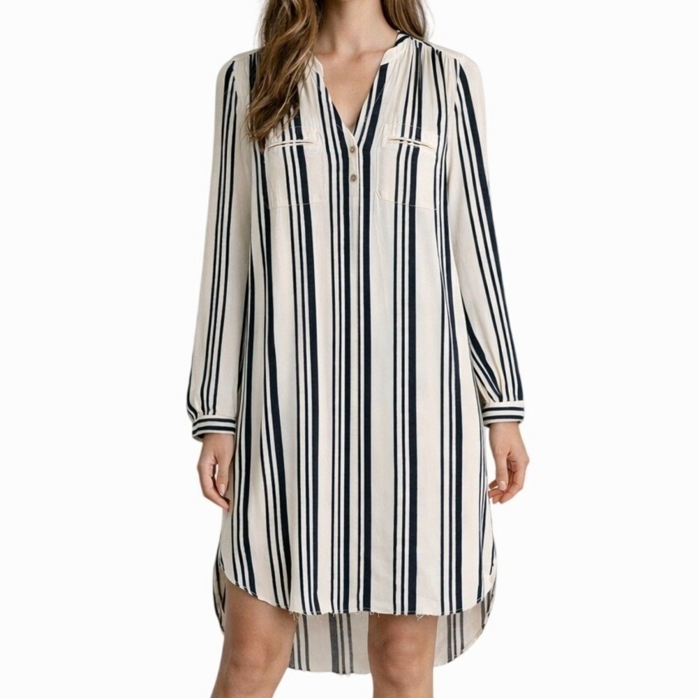 Ulla Johnson Shirt Dress Size 2 Cream Navy Stripe Silk Blend Coastal Preppy